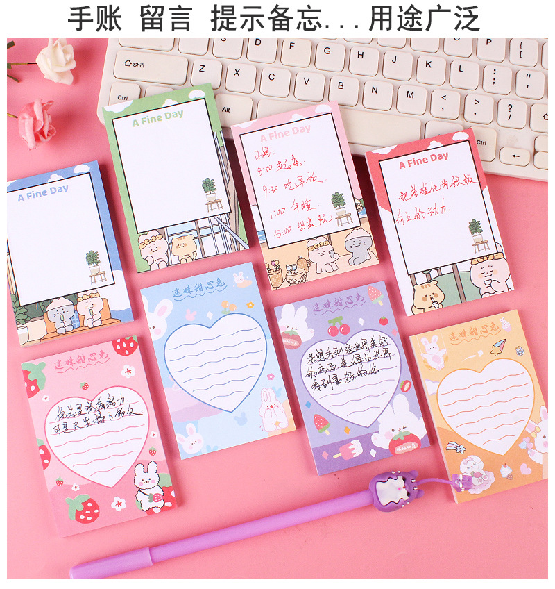 Japanese and Korean Ins Style Cute Sticky Note 50 Pieces Note Sticker Cute Cartoon Animal Fruit Pattern Thickened Message Book Japanese and Korean Ins Style Cute Sticky Note 50 Pieces Note Sticker Cute Cartoon Animal Fruit Pattern Thickened Message Book