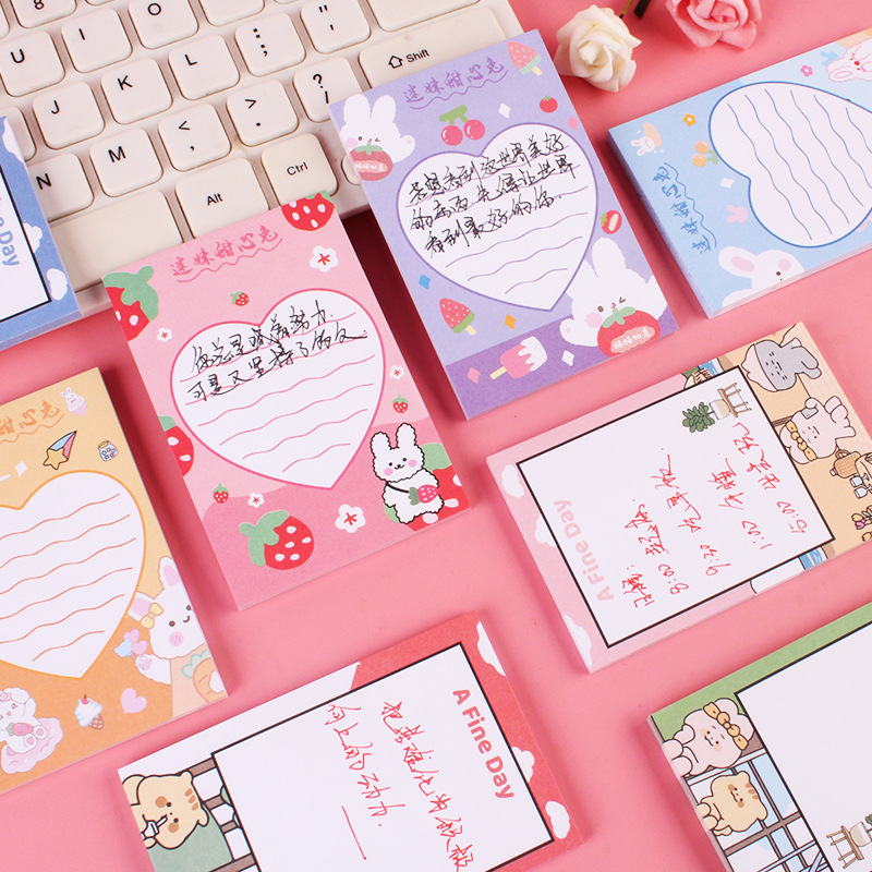 Japanese and Korean Ins Style Cute Sticky Note 50 Pieces Note Sticker Cute Cartoon Animal Fruit Pattern Thickened Message Book Japanese and Korean Ins Style Cute Sticky Note 50 Pieces Note Sticker Cute Cartoon Animal Fruit Pattern Thickened Message Book