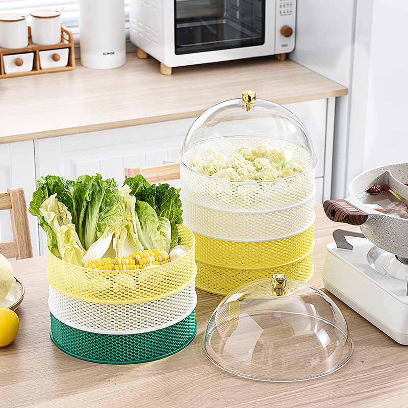 Multi-Functional Fruit and Vegetable Basket with Vegetable Basket Drain Basket Hot Pot Basket Hollow Breathable Food Cover Dish Cover Artifact Multi-Layer Overlay