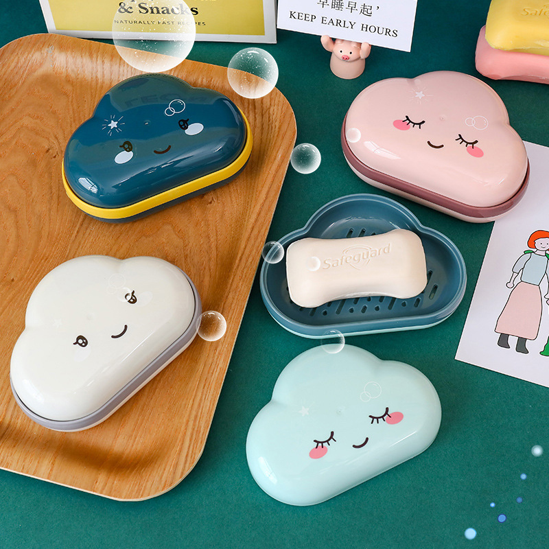 Cartoon Cute Soap Dish Minimalist Creative Personal Household Toilet Drain with Cover Double-Layer Soap Storage Box