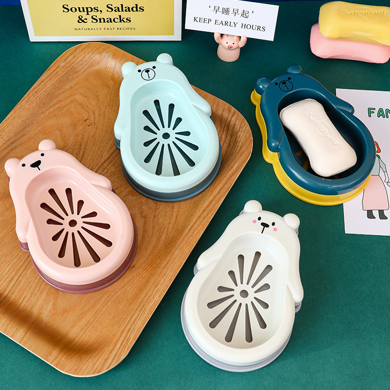 Cartoon Cute Soap Dish Minimalist Creative Personal Household Toilet Drain with Cover Double-Layer Soap Storage Box