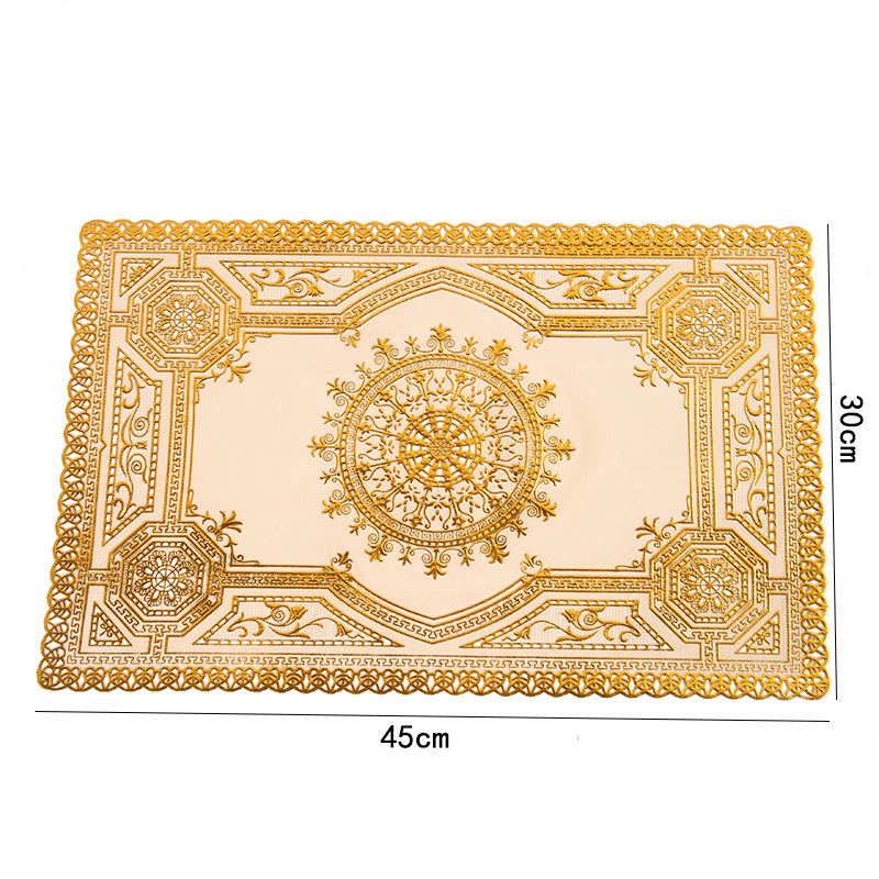 PVC Hollow Table Mat Cup Mat Bronzing and Silver Plating 30*45 Rectangular Oval Table Mat Waterproof Non-Slip Western Placemat Wholesale PVC Hollow Table Mat Cup Mat Bronzing and Silver Plating 30*45 Rectangular Oval Table Mat Waterproof Non-Slip Western Placemat Wholesale