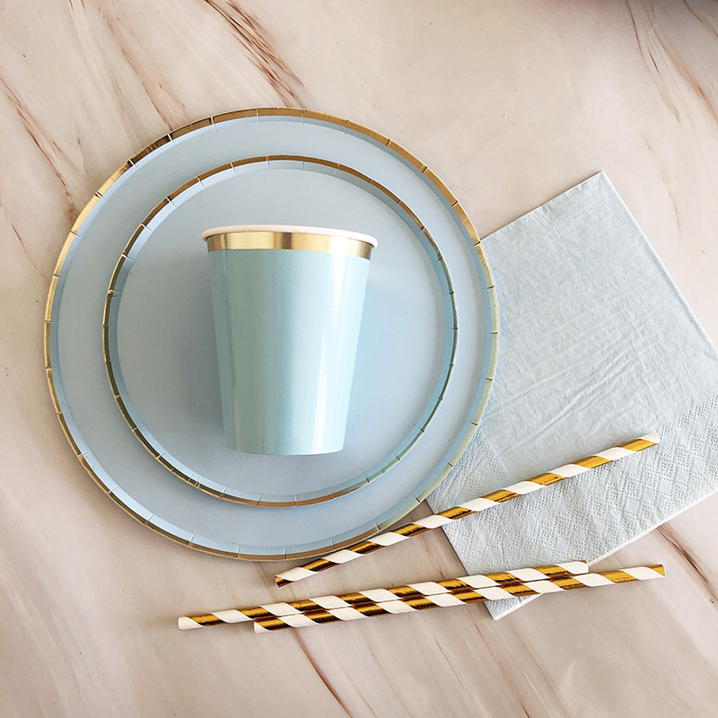 Blue Theme Dessert Table Tableware Boy Birthday Cake Plate Party Disposable Decoration Supplies Plate Set
