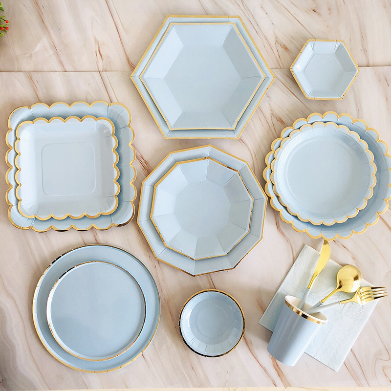 Blue Theme Dessert Table Tableware Boy Birthday Cake Plate Party Disposable Decoration Supplies Plate Set Blue Theme Dessert Table Tableware Boy Birthday Cake Plate Party Disposable Decoration Supplies Plate Set