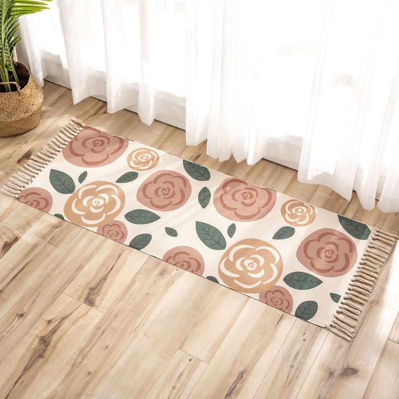 Cross-Border Ethnic Tassel Floor Mat Nordic Cotton and Linen Carpet Doormat Bedroom Bedside Foot Mat Living Room Coffee Table Floor Mat