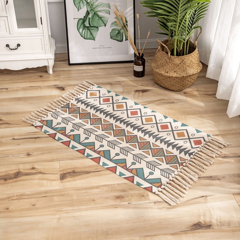 Cross-Border Ethnic Tassel Floor Mat Nordic Cotton and Linen Carpet Doormat Bedroom Bedside Foot Mat Living Room Coffee Table Floor Mat