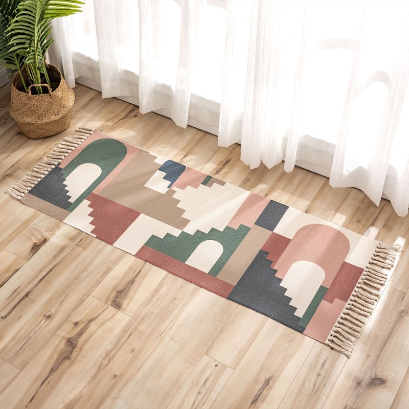 Cross-Border Ethnic Tassel Floor Mat Nordic Cotton and Linen Carpet Doormat Bedroom Bedside Foot Mat Living Room Coffee Table Floor Mat