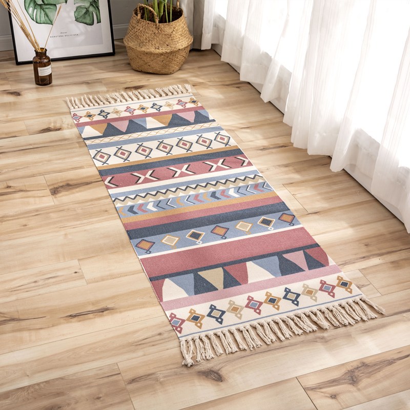 Cross-Border Ethnic Tassel Floor Mat Nordic Cotton and Linen Carpet Doormat Bedroom Bedside Foot Mat Living Room Coffee Table Floor Mat