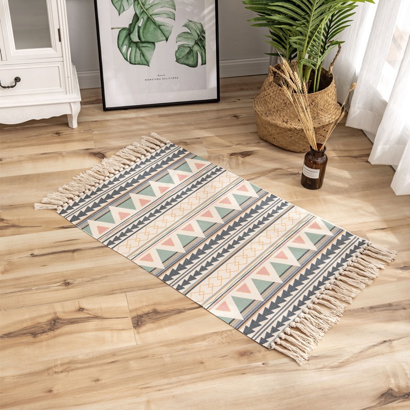 Cross-Border Ethnic Tassel Floor Mat Nordic Cotton and Linen Carpet Doormat Bedroom Bedside Foot Mat Living Room Coffee Table Floor Mat