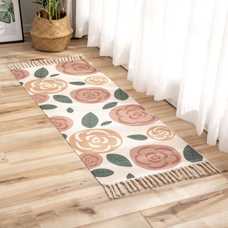Cross-Border Ethnic Tassel Floor Mat Nordic Cotton and Linen Carpet Doormat Bedroom Bedside Foot Mat Living Room Coffee Table Floor Mat
