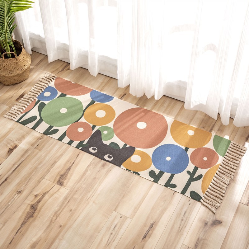 Cross-Border Ethnic Tassel Floor Mat Nordic Cotton and Linen Carpet Doormat Bedroom Bedside Foot Mat Living Room Coffee Table Floor Mat