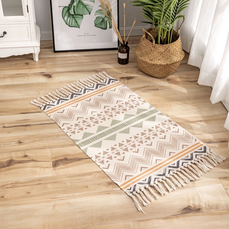 Cross-Border Ethnic Tassel Floor Mat Nordic Cotton and Linen Carpet Doormat Bedroom Bedside Foot Mat Living Room Coffee Table Floor Mat