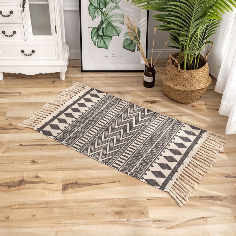 Cross-Border Ethnic Tassel Floor Mat Nordic Cotton and Linen Carpet Doormat Bedroom Bedside Foot Mat Living Room Coffee Table Floor Mat