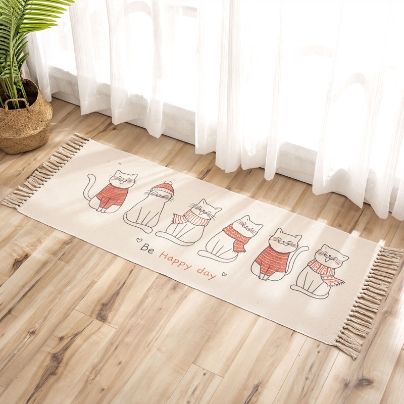 Cross-Border Ethnic Tassel Floor Mat Nordic Cotton and Linen Carpet Doormat Bedroom Bedside Foot Mat Living Room Coffee Table Floor Mat