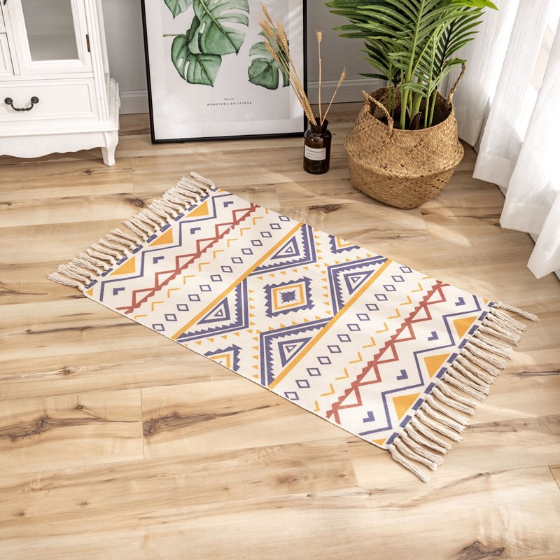 Cross-Border Ethnic Tassel Floor Mat Nordic Cotton and Linen Carpet Doormat Bedroom Bedside Foot Mat Living Room Coffee Table Floor Mat