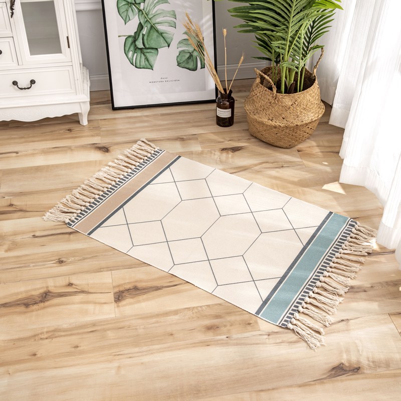 Cross-Border Ethnic Tassel Floor Mat Nordic Cotton and Linen Carpet Doormat Bedroom Bedside Foot Mat Living Room Coffee Table Floor Mat