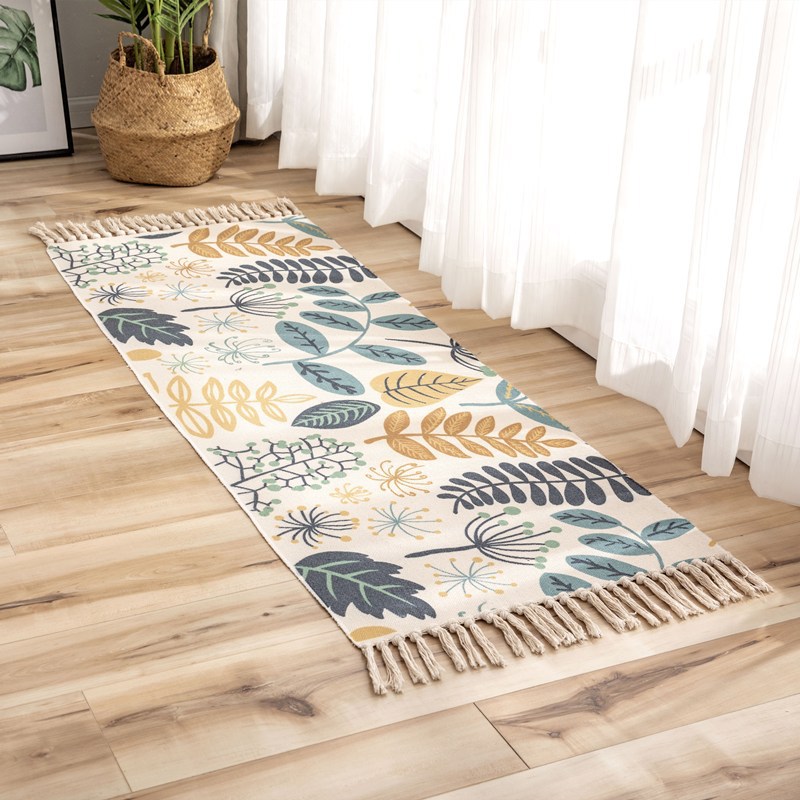 Cross-Border Ethnic Tassel Floor Mat Nordic Cotton and Linen Carpet Doormat Bedroom Bedside Foot Mat Living Room Coffee Table Floor Mat
