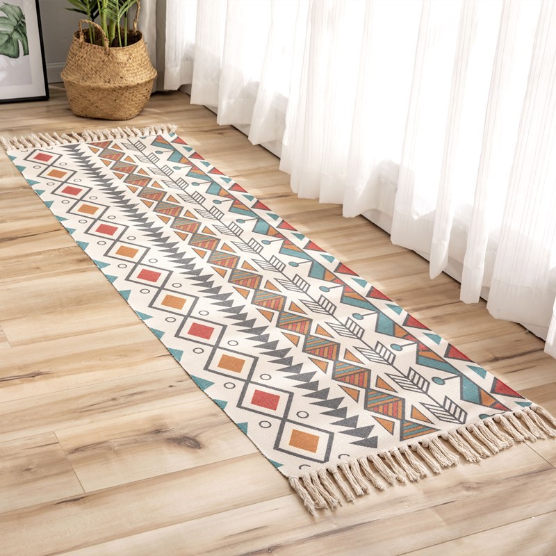 Cross-Border Ethnic Tassel Floor Mat Nordic Cotton and Linen Carpet Doormat Bedroom Bedside Foot Mat Living Room Coffee Table Floor Mat