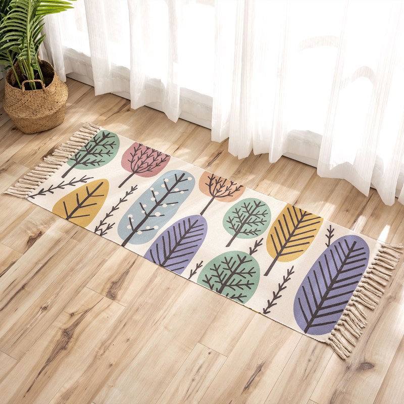 Cross-Border Ethnic Tassel Floor Mat Nordic Cotton and Linen Carpet Doormat Bedroom Bedside Foot Mat Living Room Coffee Table Floor Mat