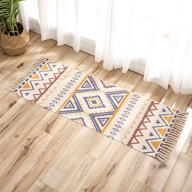 Cross-Border Ethnic Tassel Floor Mat Nordic Cotton and Linen Carpet Doormat Bedroom Bedside Foot Mat Living Room Coffee Table Floor Mat