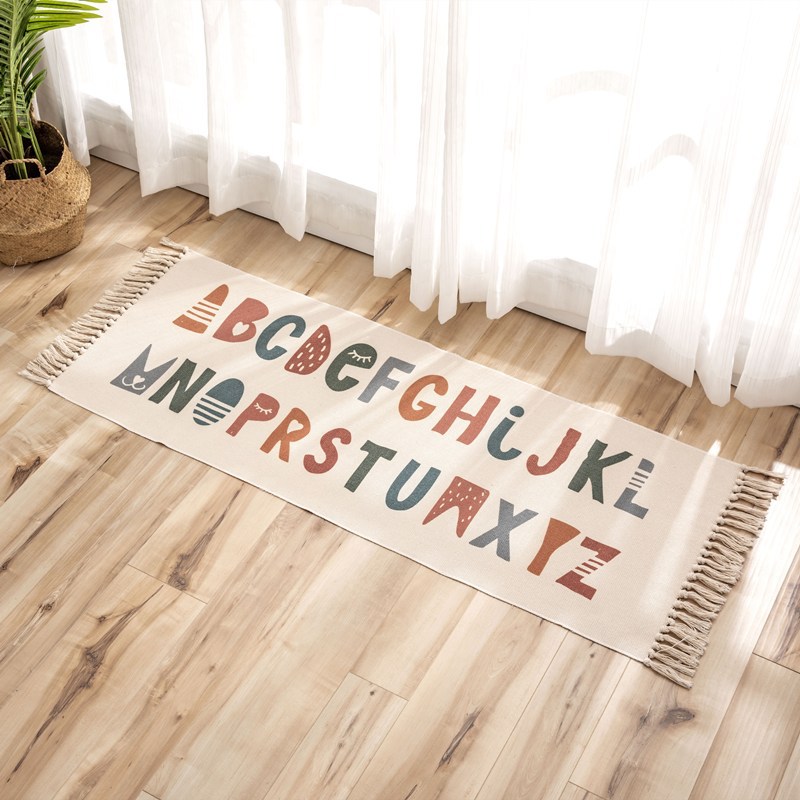 Cross-Border Ethnic Tassel Floor Mat Nordic Cotton and Linen Carpet Doormat Bedroom Bedside Foot Mat Living Room Coffee Table Floor Mat