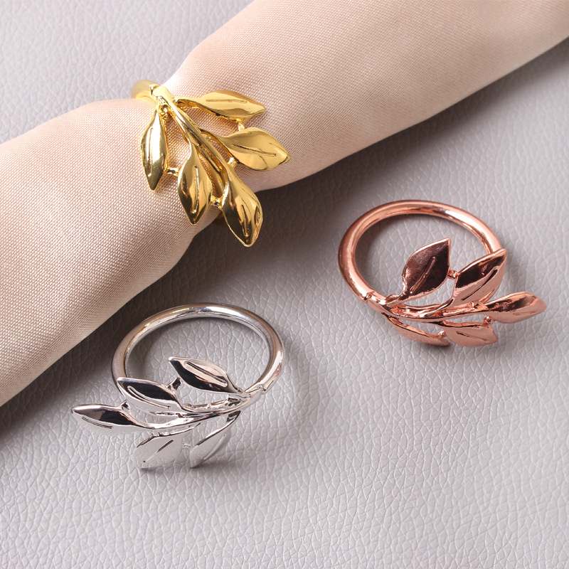 Hotel Wedding Leaf Alloy Napkin Ring Dining Table Napkin Ring Gold and Silver Color Napkin Napkin Ring Cross-Border Hotel Wedding Leaf Alloy Napkin Ring Dining Table Napkin Ring Gold and Silver Color Napkin Napkin Ring Cross-Border
