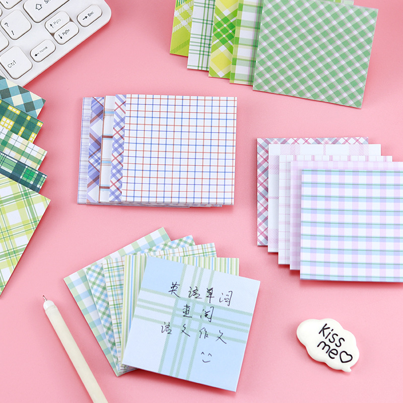 INS Style Hand Account Plaid Texture Sticky Notes Colorful Plaid Material Base Paper Message-Leaving Memo Sticky Note Note Sticker