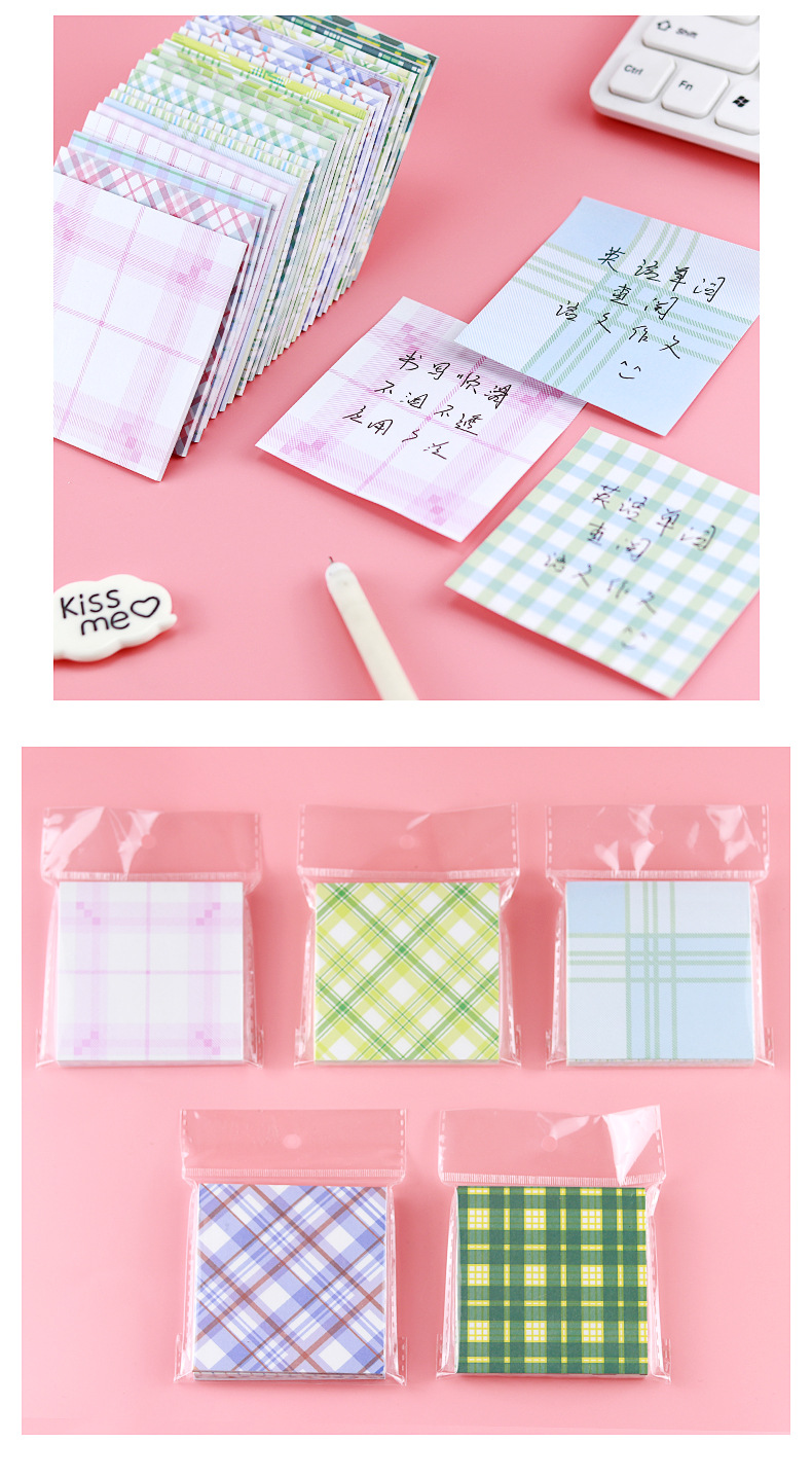 INS Style Hand Account Plaid Texture Sticky Notes Colorful Plaid Material Base Paper Message-Leaving Memo Sticky Note Note Sticker