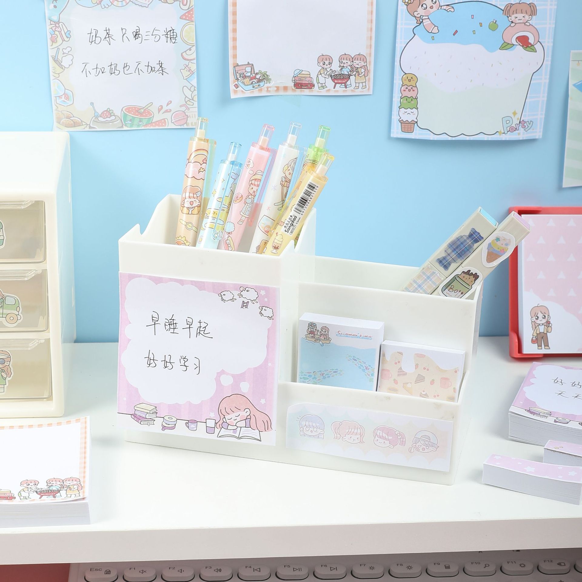 Cartoon Boxed Ins Girl Good-looking Sticky Notes Combination Note Paper Note Sticker Student Suit Message Sticker Wholesale