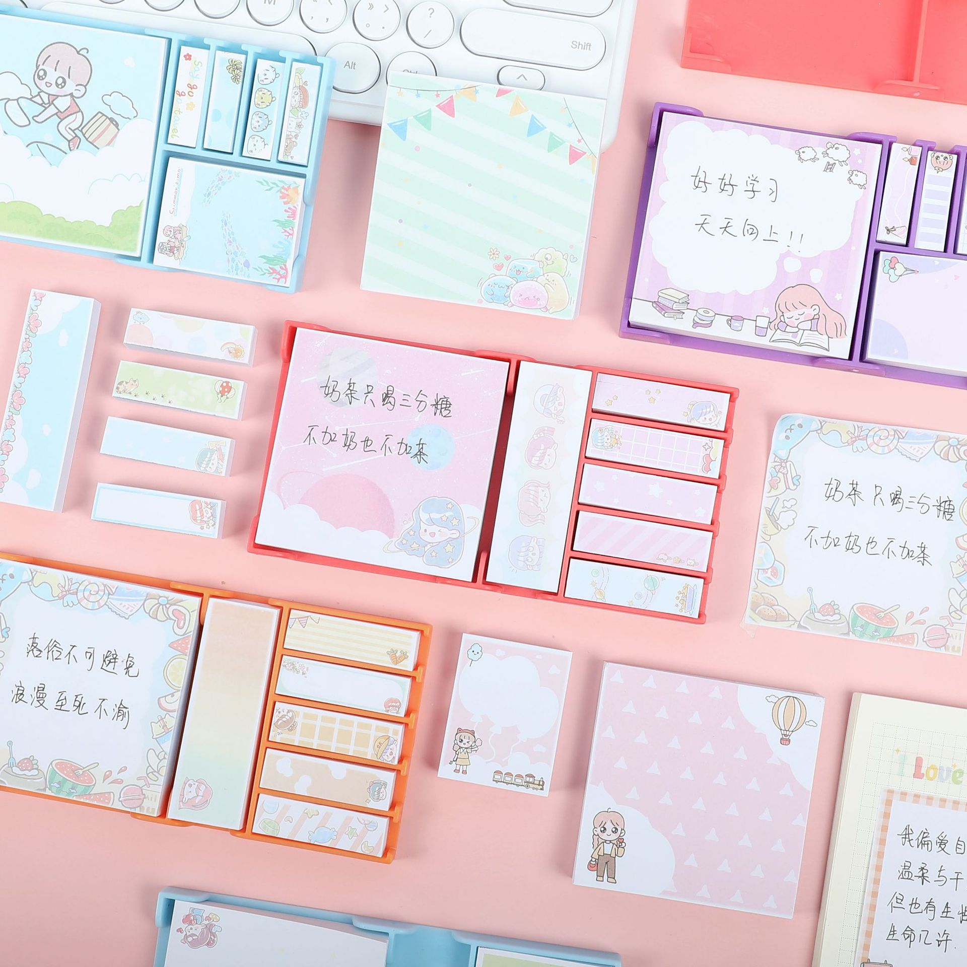 Cartoon Boxed Ins Girl Good-looking Sticky Notes Combination Note Paper Note Sticker Student Suit Message Sticker Wholesale
