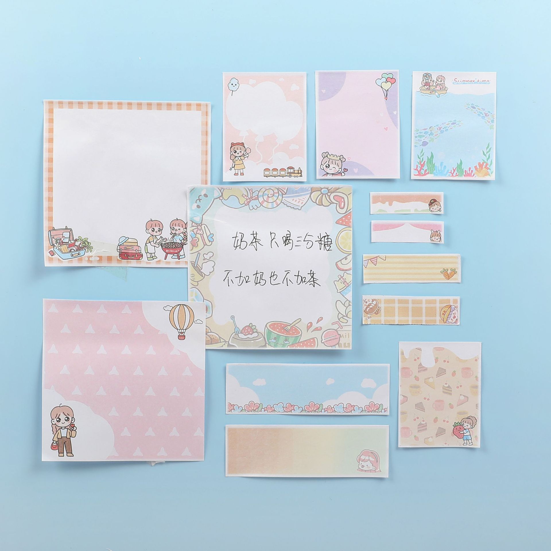 Cartoon Boxed Ins Girl Good-looking Sticky Notes Combination Note Paper Note Sticker Student Suit Message Sticker Wholesale