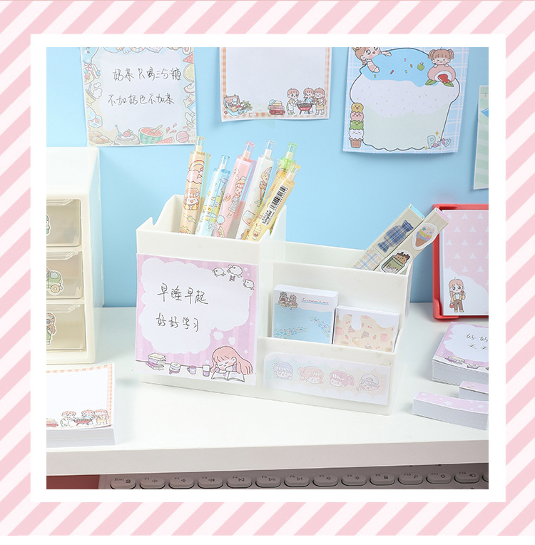 Cartoon Boxed Ins Girl Good-looking Sticky Notes Combination Note Paper Note Sticker Student Suit Message Sticker Wholesale