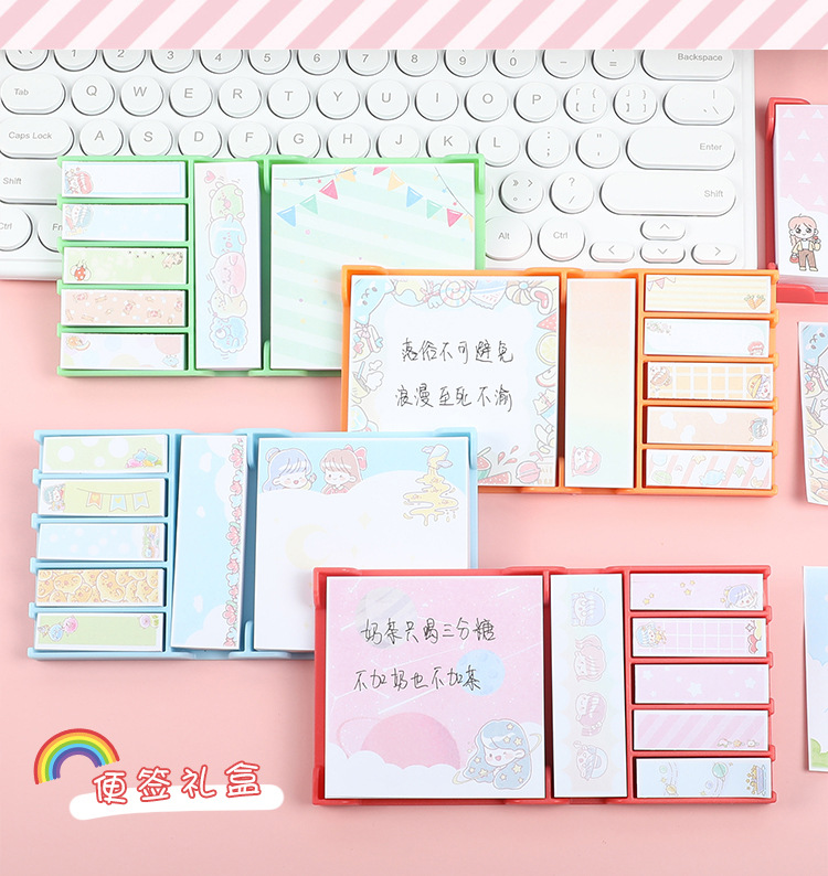 Cartoon Boxed Ins Girl Good-looking Sticky Notes Combination Note Paper Note Sticker Student Suit Message Sticker Wholesale