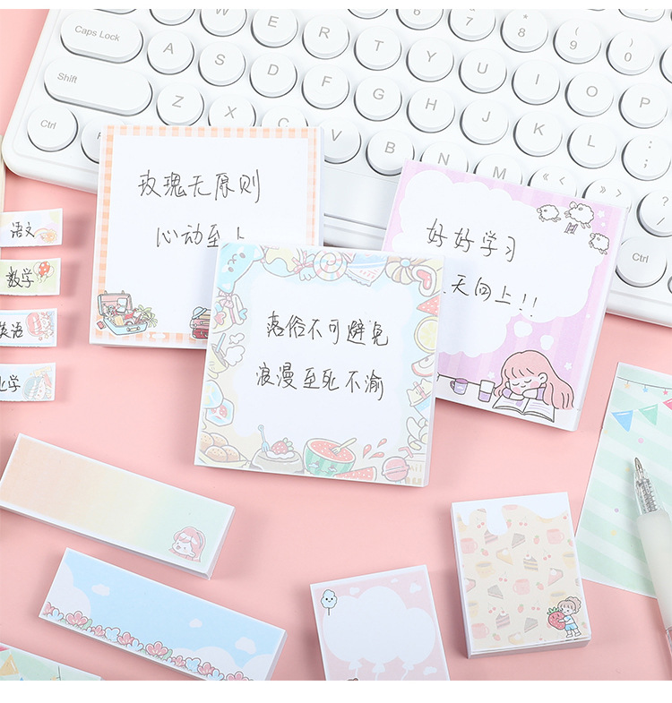 Cartoon Boxed Ins Girl Good-looking Sticky Notes Combination Note Paper Note Sticker Student Suit Message Sticker Wholesale