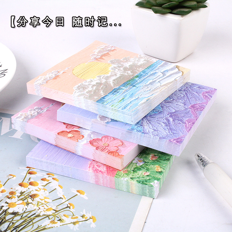 Creative 80 Oil Painting Landscape Sticky Notes Student Office Notes Left Note Sticker Thickened Paper Note Can Be Pasted