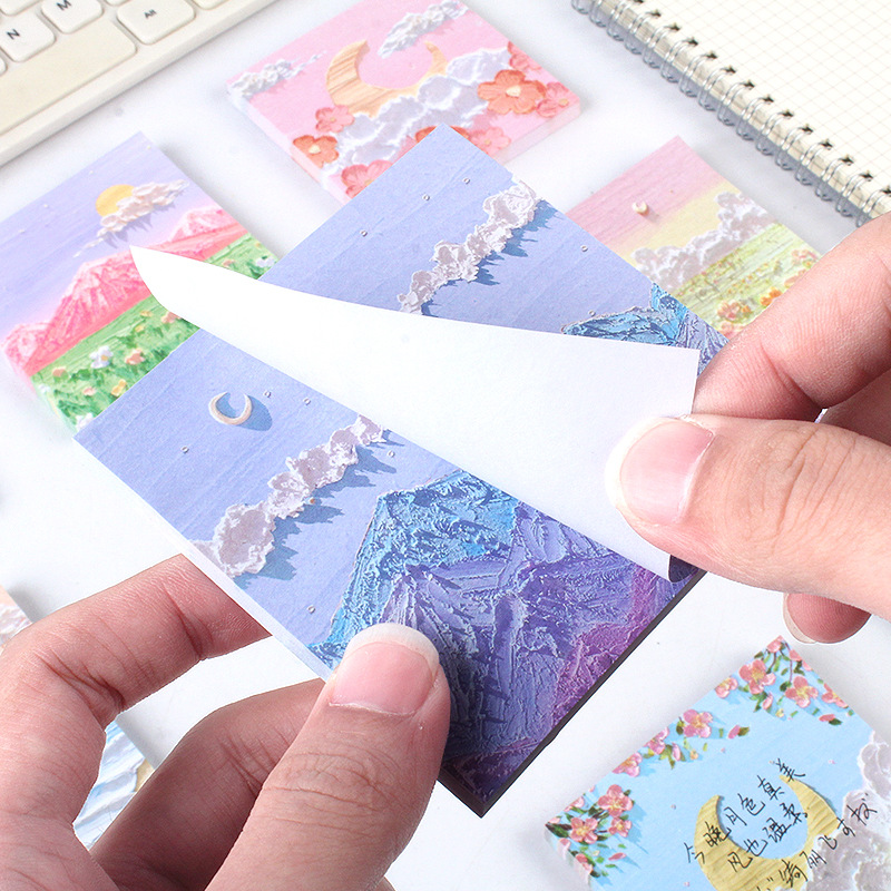 Creative 80 Oil Painting Landscape Sticky Notes Student Office Notes Left Note Sticker Thickened Paper Note Can Be Pasted