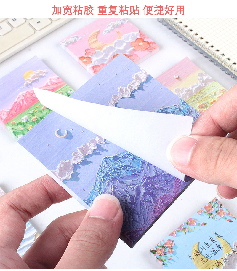 Creative 80 Oil Painting Landscape Sticky Notes Student Office Notes Left Note Sticker Thickened Paper Note Can Be Pasted