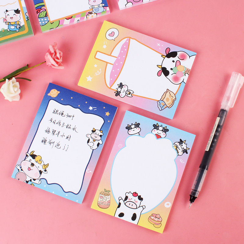50 Pieces Sticky Notes Cute Colorful Cartoon Pattern Office Can Stick Note Sticker Student Message Sticker 70G Paper