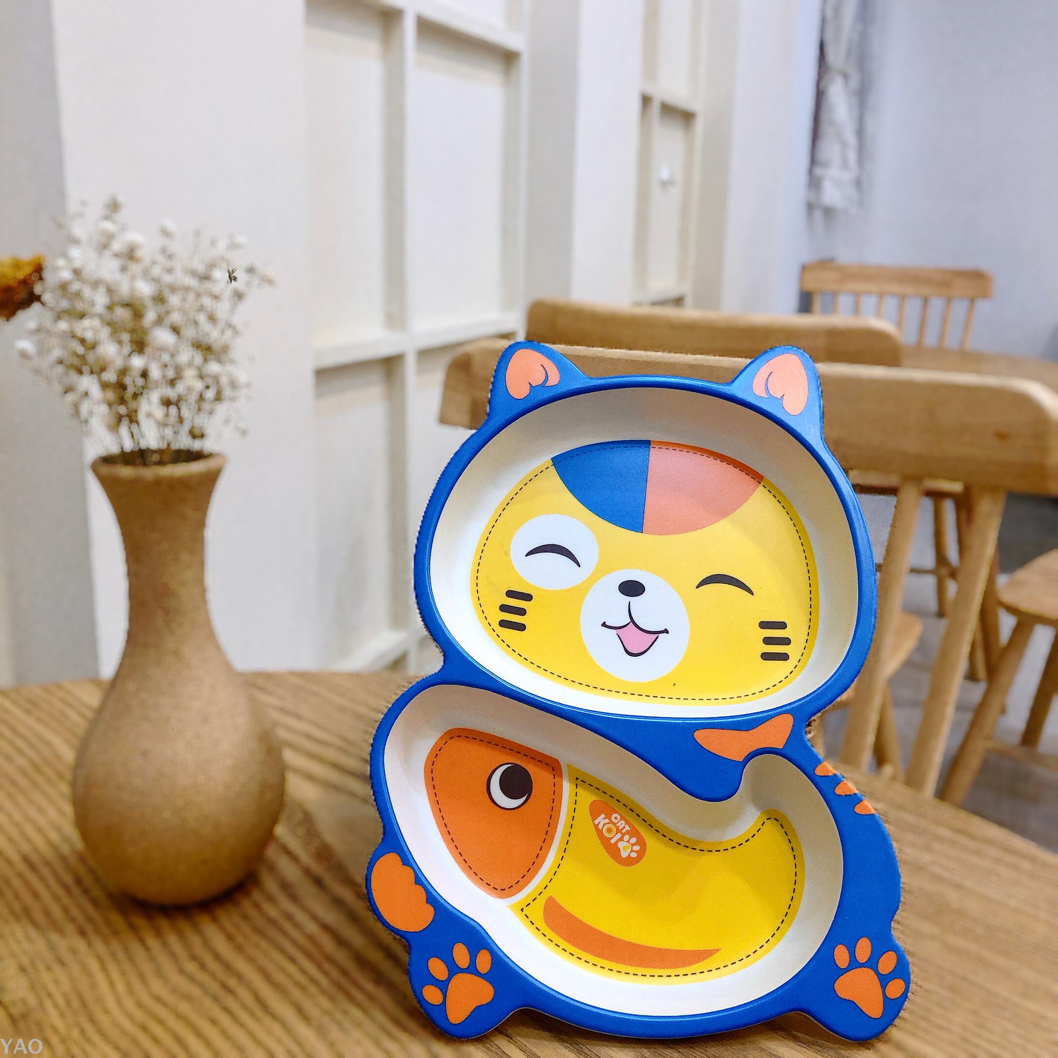 Bamboo Fiber Eco - Friendly Children's Tableware Portable Bowl Set Cartoon Lucky Cat Separate Table Plate