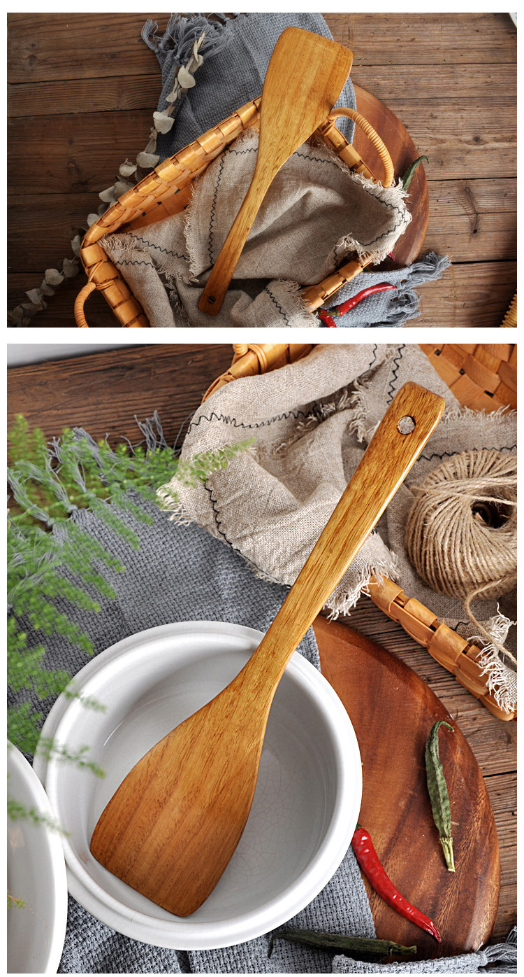 Factory Direct Sales Natural Natural Old Wooden Tableware Corwood Straight Shovel Non-Stick Pan with Long Handle Wooden Turner Wholesale