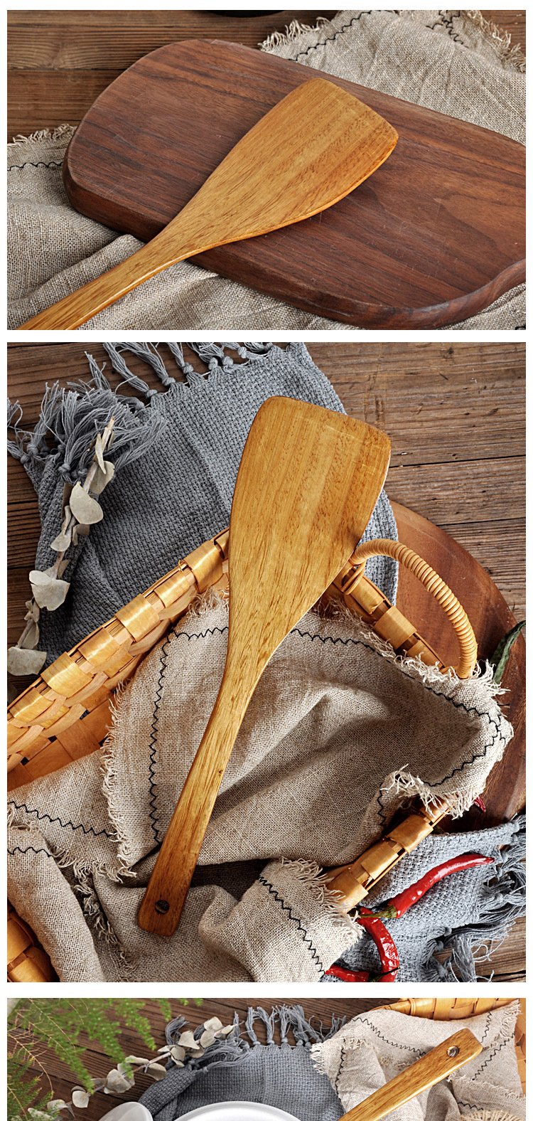 Factory Direct Sales Natural Natural Old Wooden Tableware Corwood Straight Shovel Non-Stick Pan with Long Handle Wooden Turner Wholesale