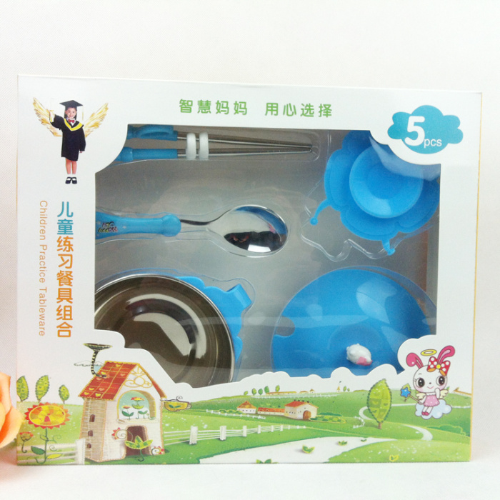 Stainless Steel Double-Layer Children's Cartoon Insulated Bowl Hello Kitty Tableware Gift Box 5-Piece Set
