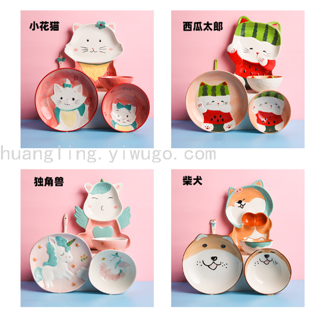 Cartoon Tableware Children's Bowl Cartoon Plate Children's Tray Chinese Tableware Tableware