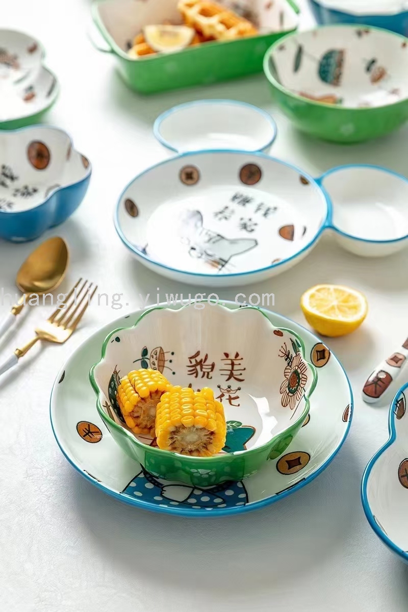 Cartoon Tableware Children's Bowl Cartoon Plate Children's Tray Chinese Tableware Tableware