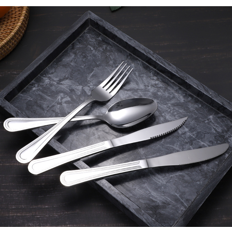 Factory Supply Bead Point 1010 Stainless Steel Tableware Knife, Fork and Spoon Three-Piece Household Hotel Supplies Steak Knife Spoon