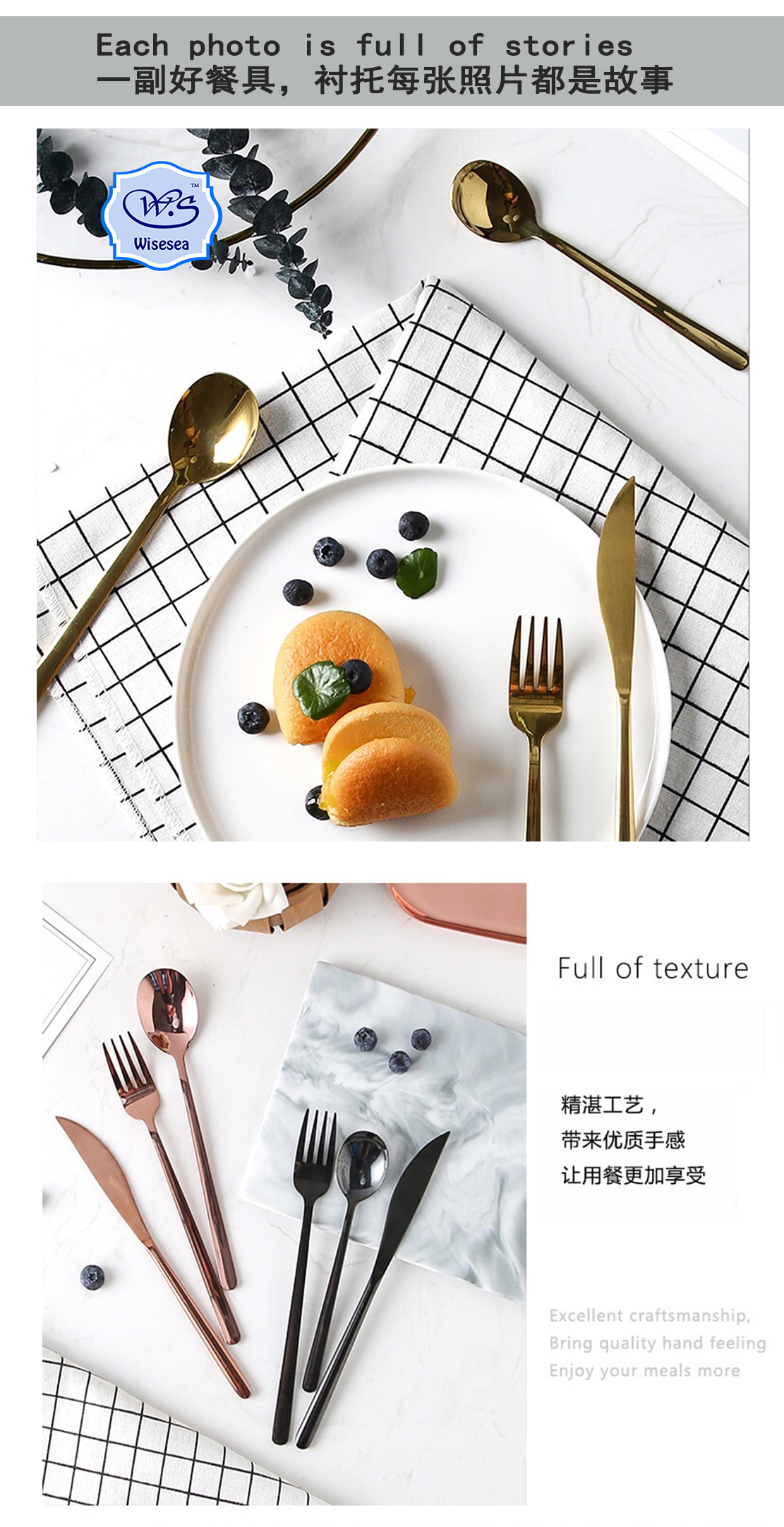 Stainless steel tableware cutlery knife fork spoon coffee spoon set of 4 pieces