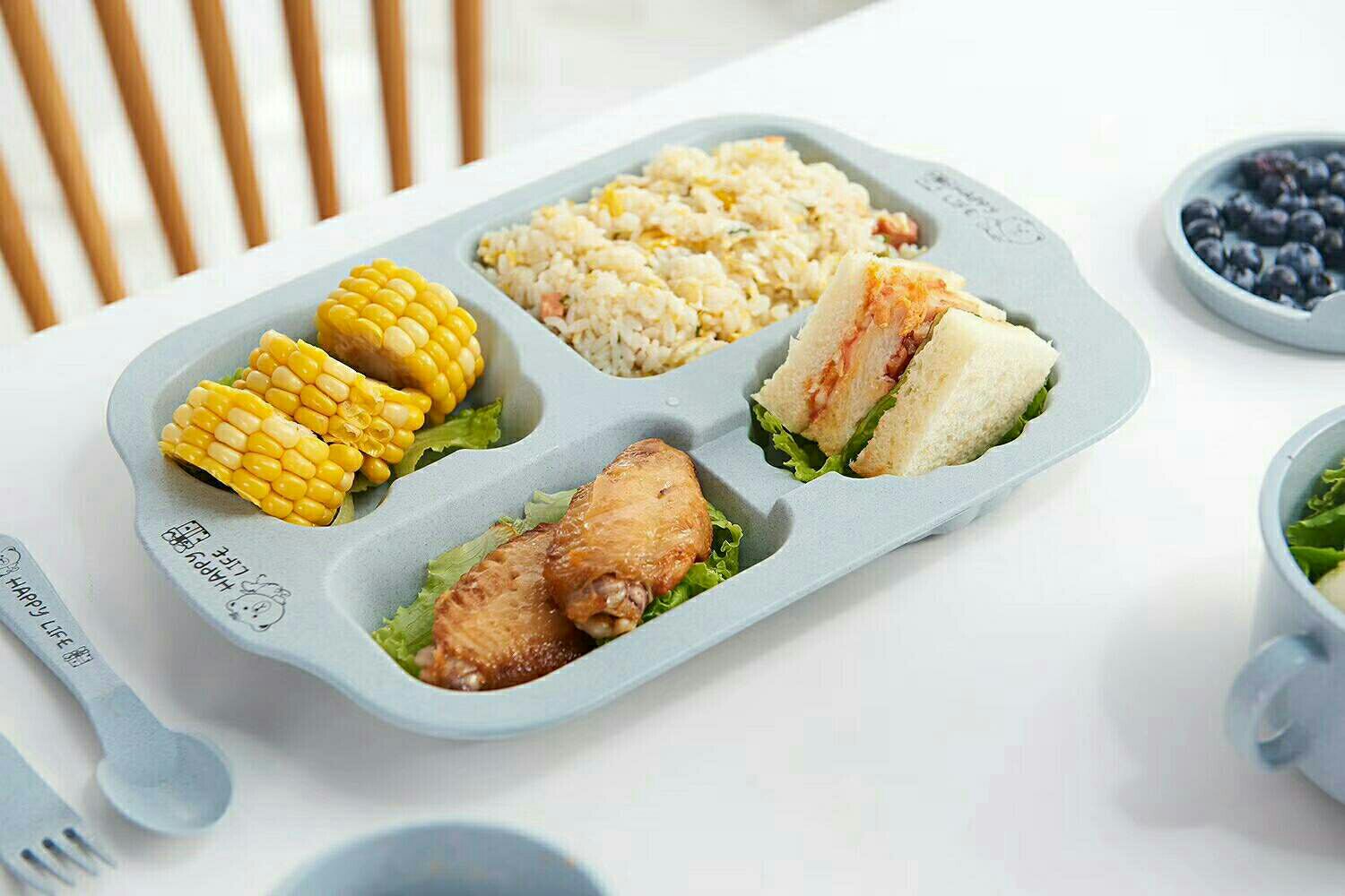J06-6144 Environmentally friendly wheat straw children's tableware covers equipped with chopsticks, spoons and forks