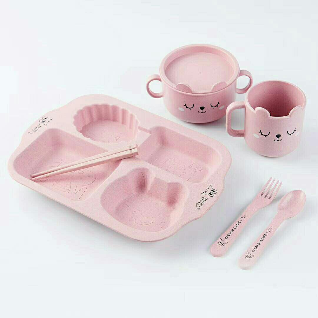 J06-6144 Environmentally friendly wheat straw children's tableware covers equipped with chopsticks, spoons and forks