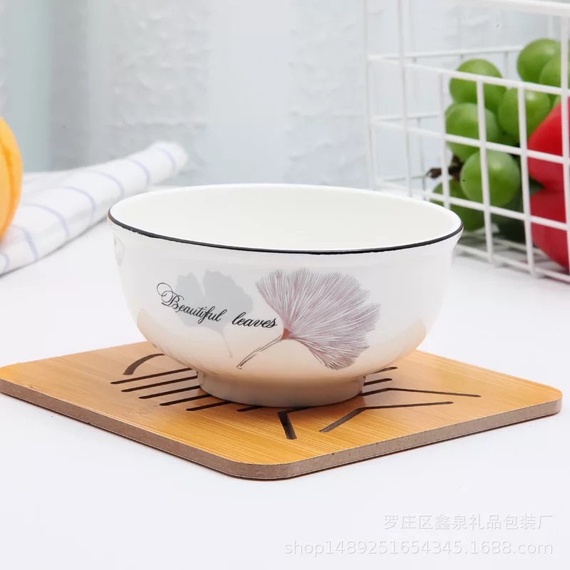 Nordic style green leaf ceramic bowl tied gift bowl rice bowl tableware household business gift bowl can be printed LOGO