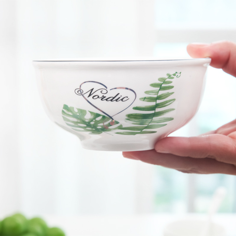 Nordic style green leaf ceramic bowl tied gift bowl rice bowl tableware household business gift bowl can be printed LOGO
